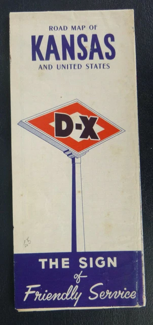 1955 Kansas road map DX  D-X oil gas route 66 pre interstate