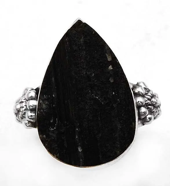 Natural Rough Black Tourmaline 925 Sterling Silver Ring Sz 7.5 NW17-3