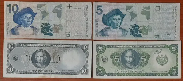 El Salvador 4 Banknotes  2 Pares Of 2 Different Designs (5+10 Colones)