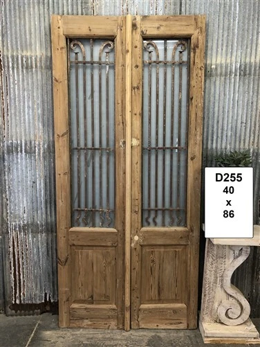 Antique French Double Doors (40x86) Wood Iron Doors, European Doors D255
