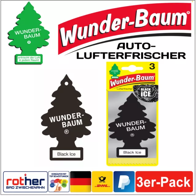 WUNDER-BAUM Black Ice 3er Duftbäumchen Wunderbaum 3 Set Lufterfrischer Wald