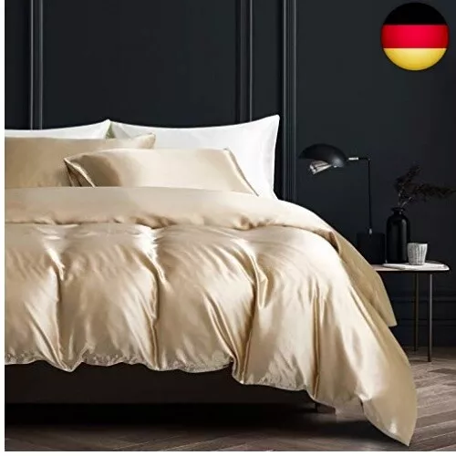 Damier Bettwäsche 135x200 Beige Satin Premium Bettbezug mit Reißverschluss und K