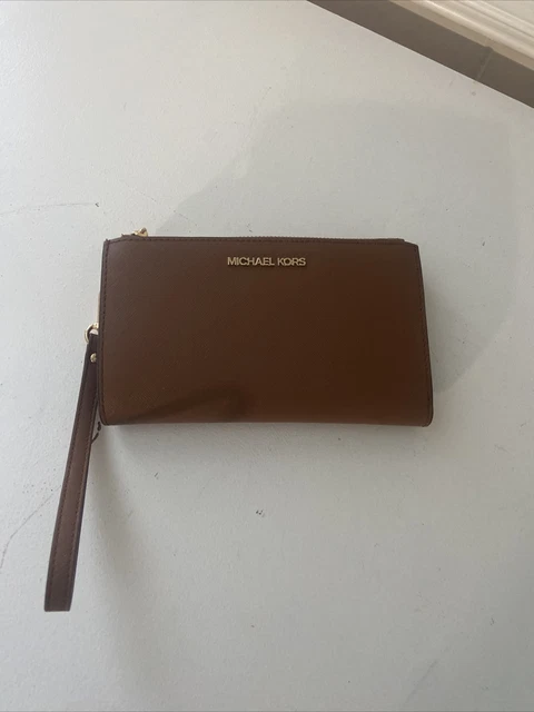 Michael Kors Leather Zip Around Wallet Wristlet Brown