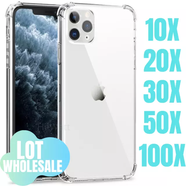 100X Wholesale Bulk Shockproof Clear Case Cover Lot For iPhone 15 14 13 12 11 XR