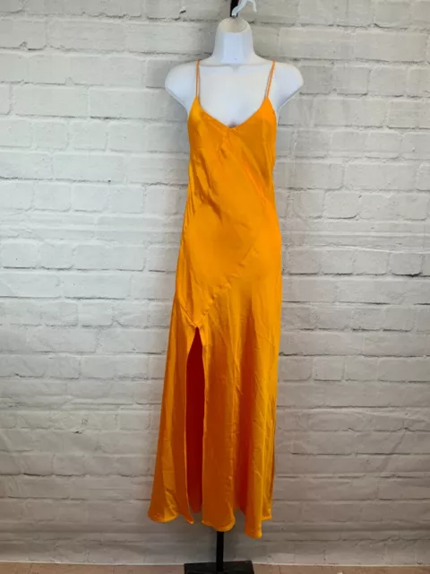 House of Harlow 1960 V-Neck Satin Dress, Women's Size M, Orange NEW MSRP $228