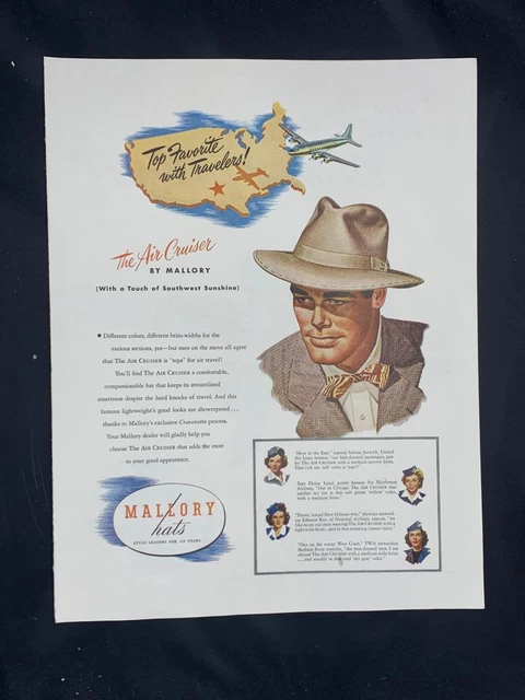 Magazine Ad* - 1947 - Mallory Hats - The Air Cruiser