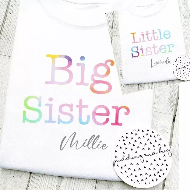 Personalised Big sister Little sister matching sibling T-Shirt Baby Vest