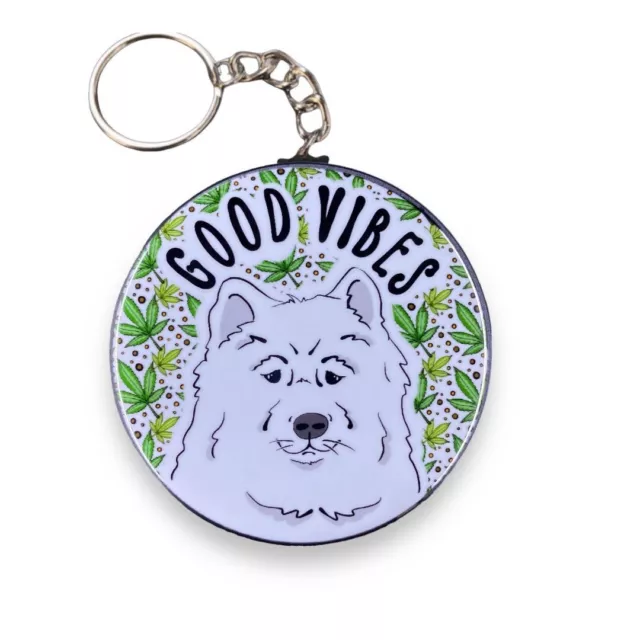 Samoyed Good Vibes Keychain 420 Eskimo Dog Art Key Ring Stoner Gift Handmade