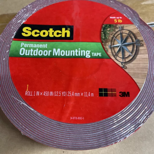 Exterior Mounting Tape Roll, 5 lb Cap, 1"x12.5Yds, 450 Inches Grey S8