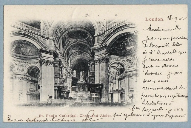 LONDON ST PAUL'S CATHEDRAL CHOIR AND AISLES -  Antique Postcard Posted 1902