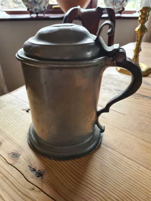 Fabulous Large Late 17th / Early 18th Century Lidded Pewter Tankard