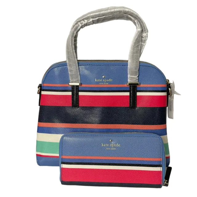 Kate Spade Set Maise Cedar Street Handbag & Zip Around Wallet Multicolor Stripe