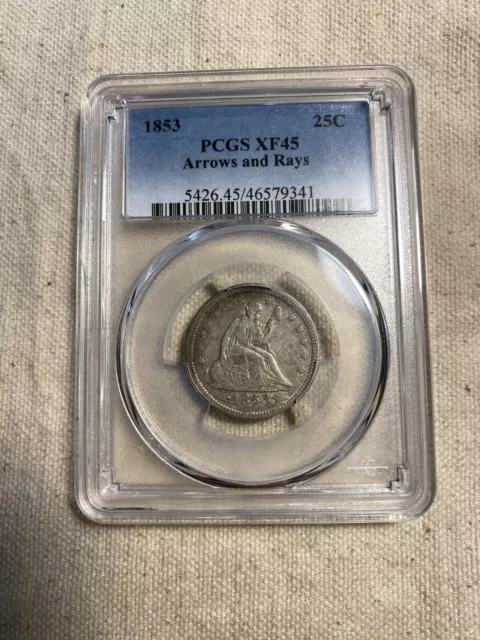 1853 Seated Liberty Quarter Arrows and Rays PCGS XF45 Crusty Silver Type Coin