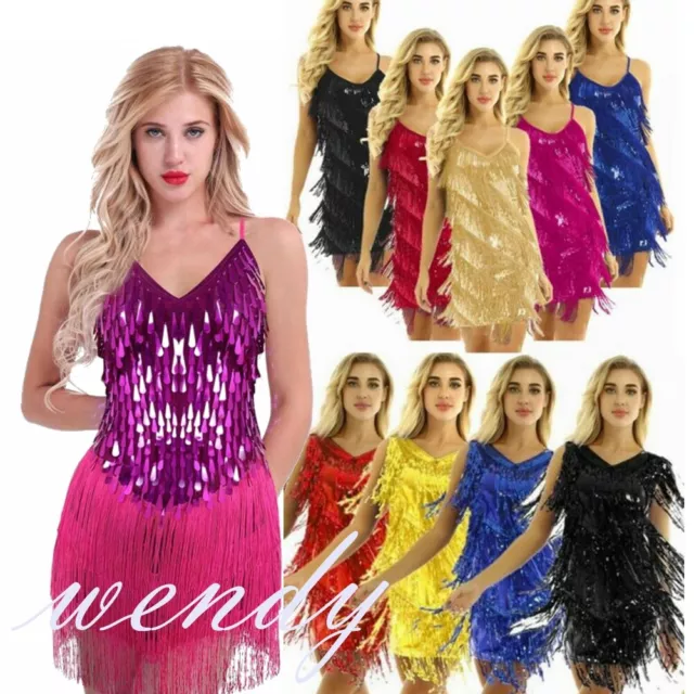 Women's Sequins Tassel Dress Latin Jazz Rumba Tango Cha Cha Tango Dance Dresses