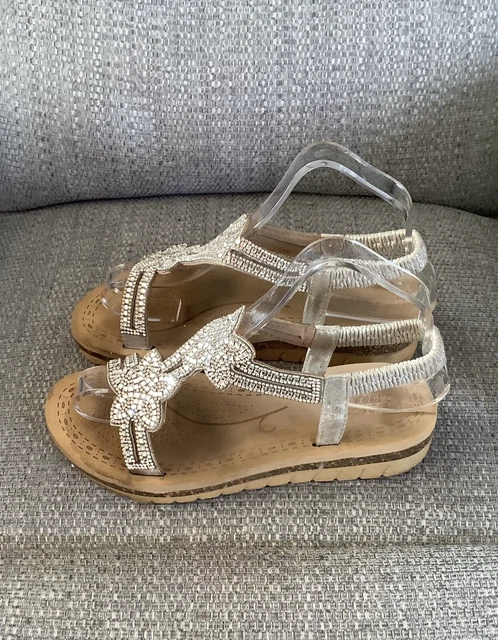 LIBRA POP SILVER Sparkly Beaded Slip On Sandals Shoes UK 4 EU 37 Low Wedge 12.99 PicClick UK