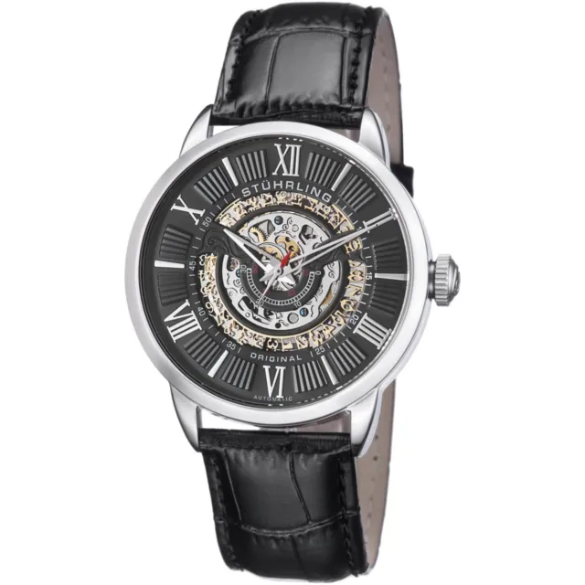 Stuhrling Delphi 696 Homme 44mm Automatique Noir Vélin Krysterna Montre 696.02