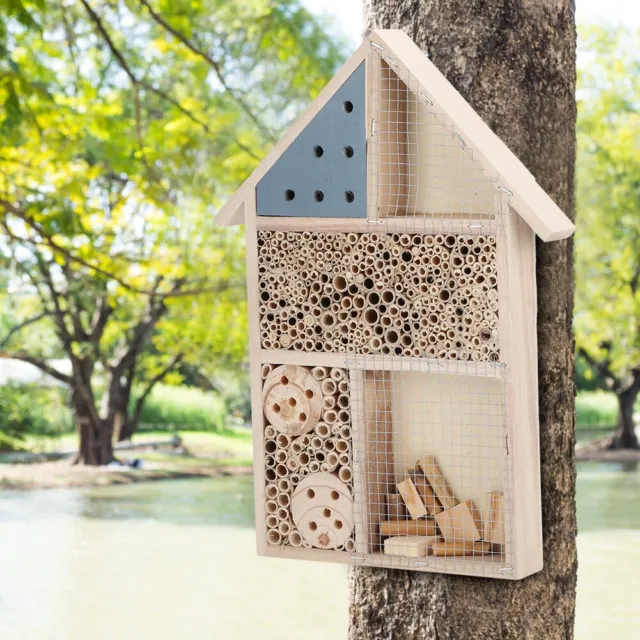 Large Insect Bee House Bug Wooden Hotel Natural Wood Shelter Garden Nest Box 3