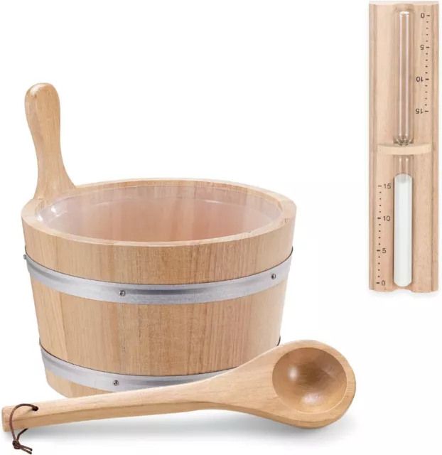 Navaris Wood Sauna Kit Essential Spa Accessory with 5L Wooden Sauna Bucket