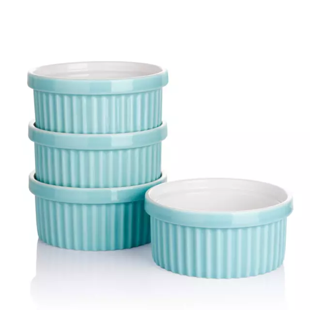 Porcelain Ramekins for Baking - 12 Ounce Souffle Dish - Set of 4, Turquoise