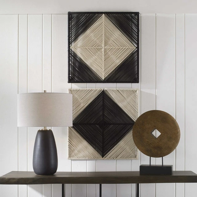 Two Modern Xl 24" Hand Wrapped Natural Rope Panels Wall Art Uttermost 04330
