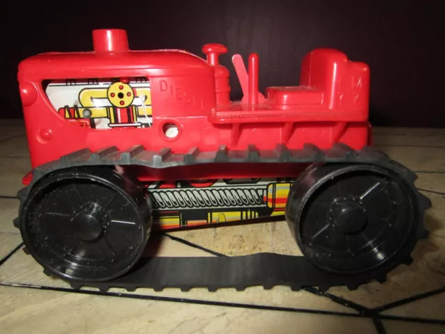 Vintage RED Louis Marx Diesel windup tin and plastic Tractor LM77 working