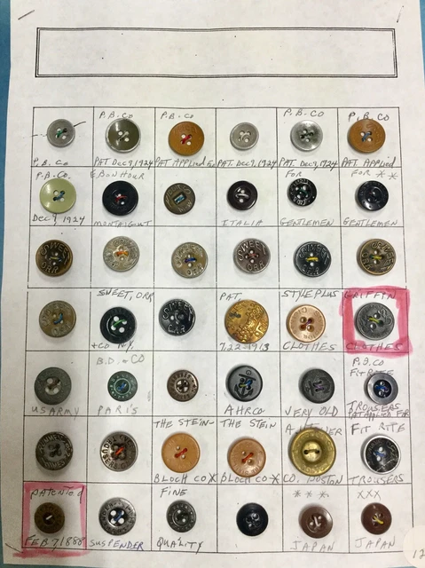 Large Lot of Vintage Work Clothing Buttons On Card Sweet Orr Estate Find
