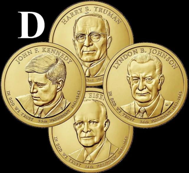 A 2015 D Presidential Dollar COMPLETE 4 Coin Set Brilliant Uncirculated BU US