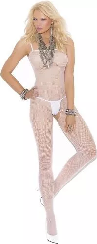 Crotchless Lingerie Fishnet Bodystocking Criss Cross White  Free Shipping