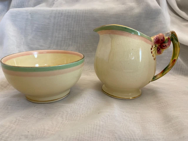 Royal Winton Grimwades Creamer & Sugar MADE IN ENGLAND "Cream Lily" Green/Pink