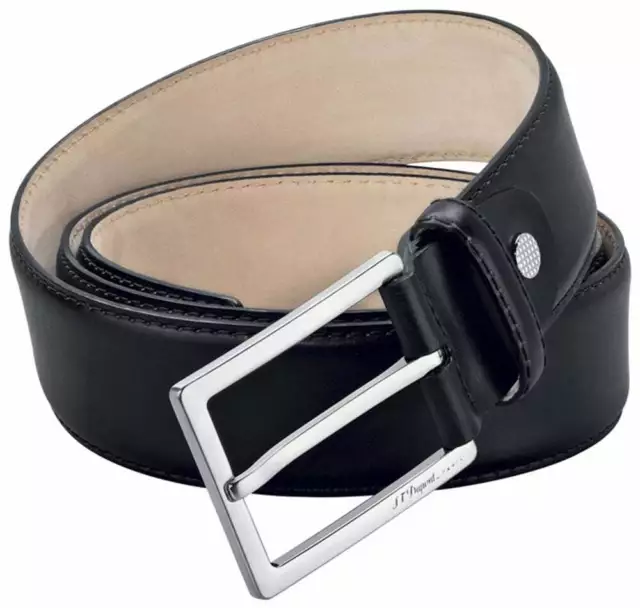 S.T. Dupont Casual Chic Patine Calfskin Black Leather Belt Tongue Buckle 7860000