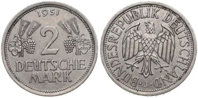 Deutschland - BRD 2 Mark 1951 J - Trauben Ähren