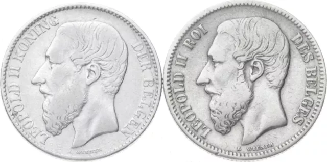 Belgien - 2 Stück: 2 Francs (Franken) 1887, 1868 - Leopold II.