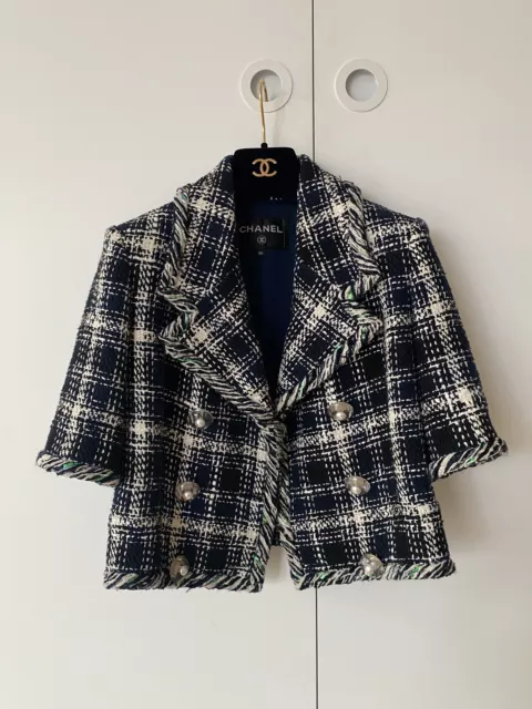 CHANEL CLASSIC TWEED Jacket - Cropped 34 Navy Blue, Authentic