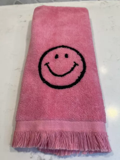 Vintage MCM Pink Embroidered Happy Face Hand/Finger Tip Towel