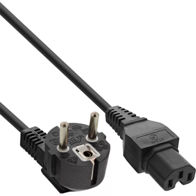 InLine Netzkabel Schuko gewinkelt auf Warmgerätestecker C15 schwarz 2m