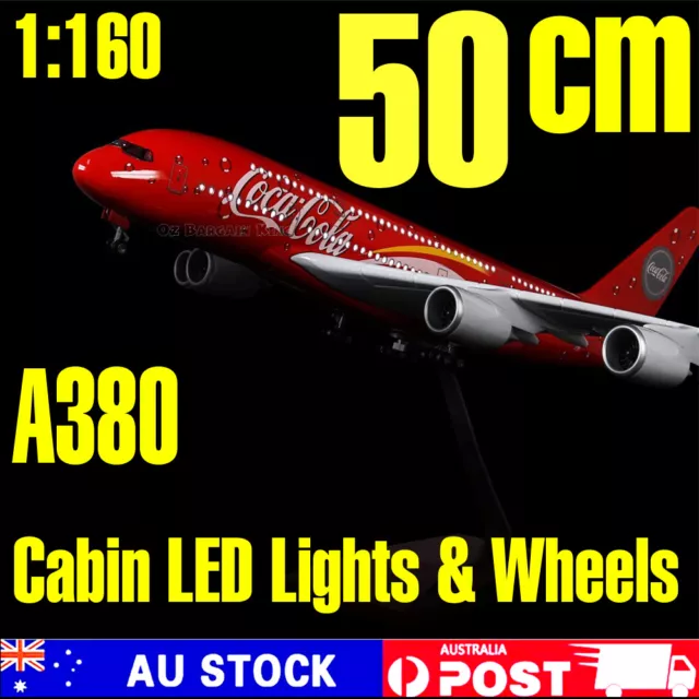 Diecast Model Planes A380 Coca Cola Livery 1:160 50cm Air Plane LED Light Wheels
