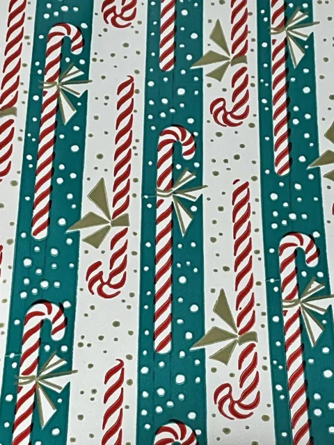Vtg Christmas Wrapping Paper Gift Wrap Candy Cane Snowflake Gold Red Green 1960