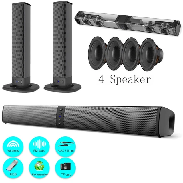 BLUETOOTH HOME TV Sound Bar 4 Speaker System Wireless Subwoofer 3D