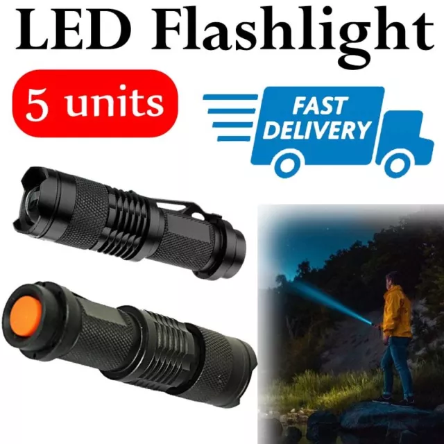 5x 1200LM Light Q5 LED Zoomable Focus Bright Flashlight Torch AA/14500 2