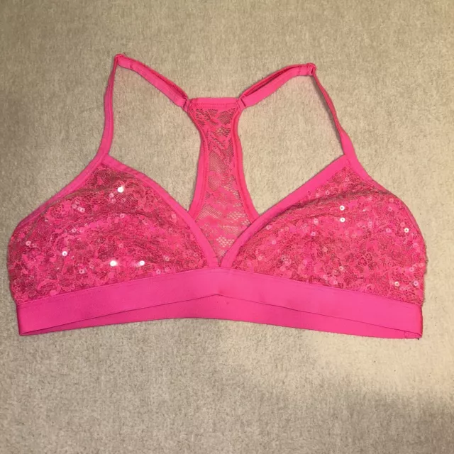 Victoria's Secret Triangle Racerback Bralette W Sequins & Lace Hot Pink - Large