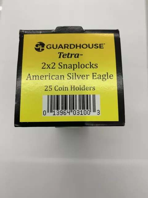 Guardhouse 2x2 Tetra Snaplock Coin Holders for Silver Eagle Dollar 40.6mm, 25 pk