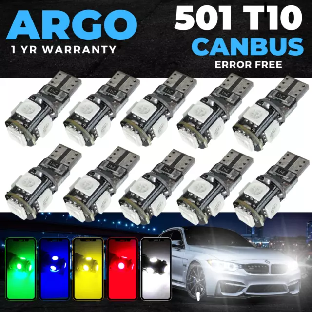 T10 Car Led Bulbs 501 Error Free Canbus 5 Smd Xenon White W5W Side Light Bulb