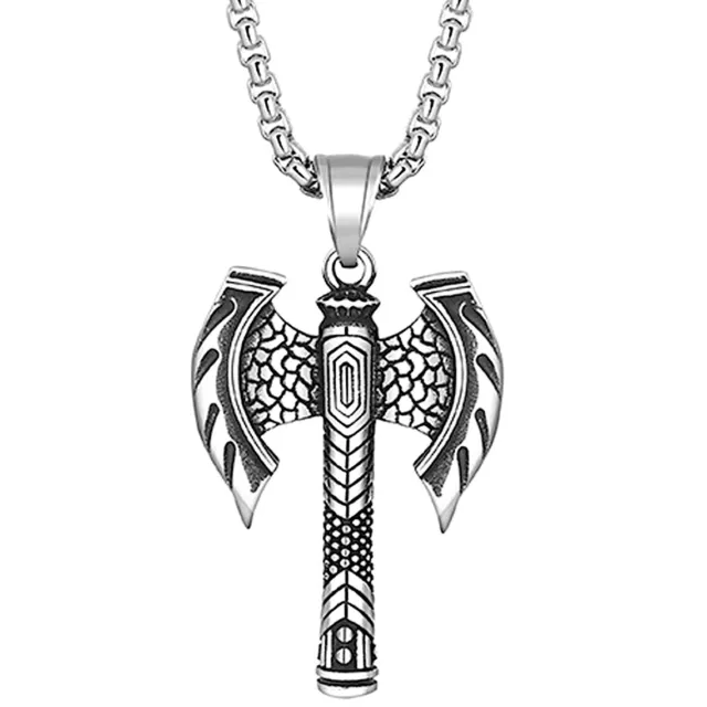 Men's Stainless Steel Viking Double Axe Pendant Necklace