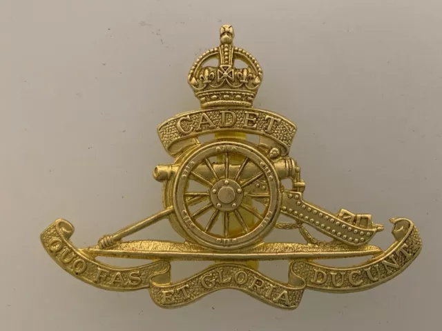 BRITISH ARMY ROYAL ARTILLERY CADET metal cap badge brass FULL SIZE £4. ...