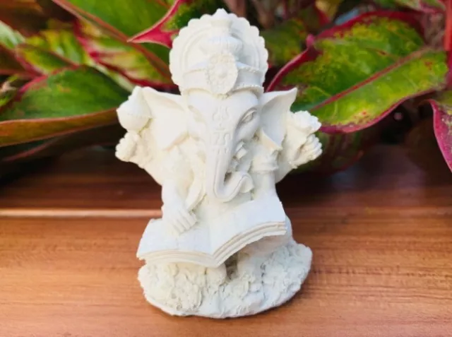 White Ganesha stone statue Lord Hindu God of Success Ganesh figurine for Devotee