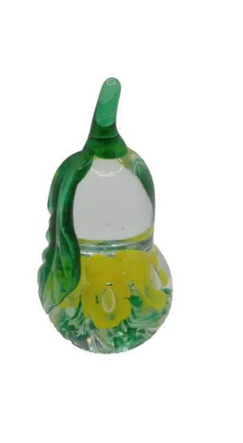 Vtg 1995 Gibson Glass Pear Paperweight Flowers Yellow White Green Free Shipping