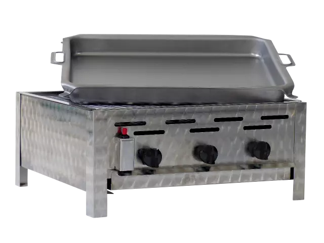 Edelstahl Gastrobräter Gasgrill für Propangas mit Grillrost und Pfanne