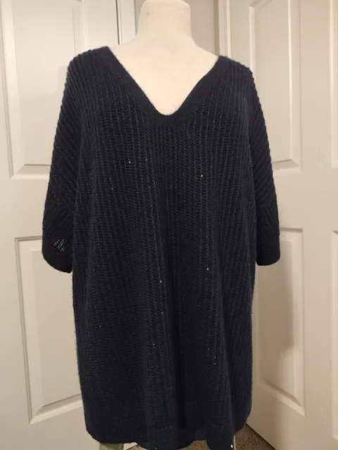 NWT Neiman Marcus Cashmere Collection Women's Sequin Weave Tunic Navy SZ L