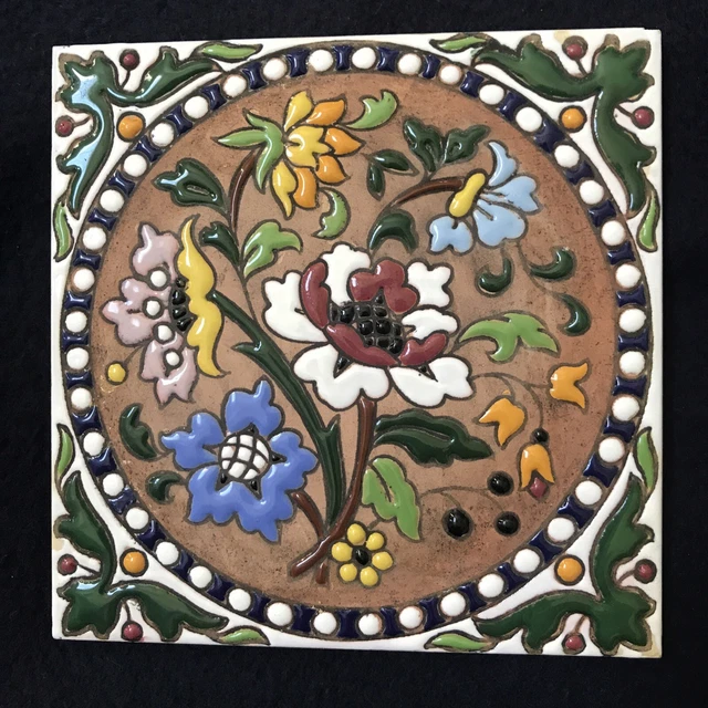 Onda JNC. Espana Tile Ceramic Art Pottery Floral Flower Dots Spain Colorful 6x6