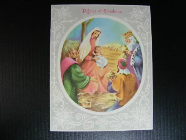 1940s 1950s "Mary - Baby Jesus & 3 Wise Men" A Pollyanna Xmas Card  W/Env UNUSED
